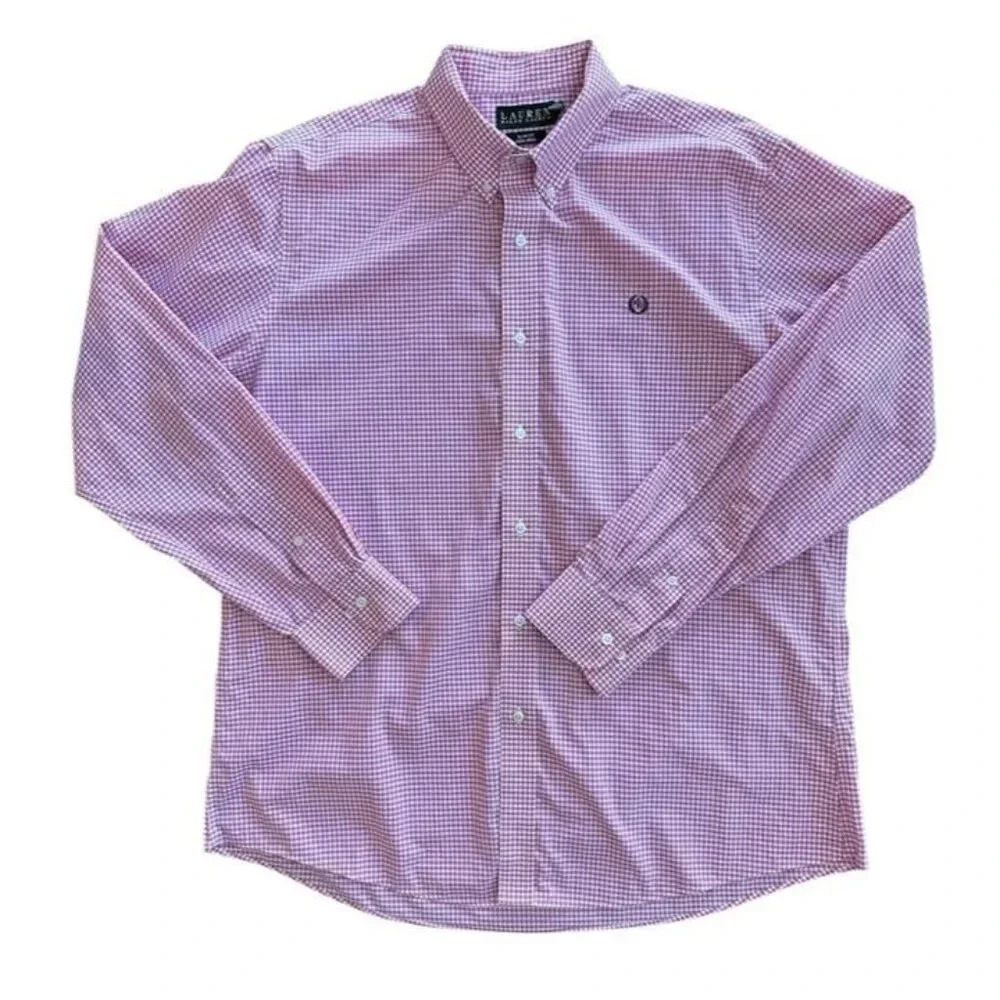 Lauren Ralph Lauren Long Sleeve Dress Shirt Size 17 1/2 Slim Fit Pink Checkered